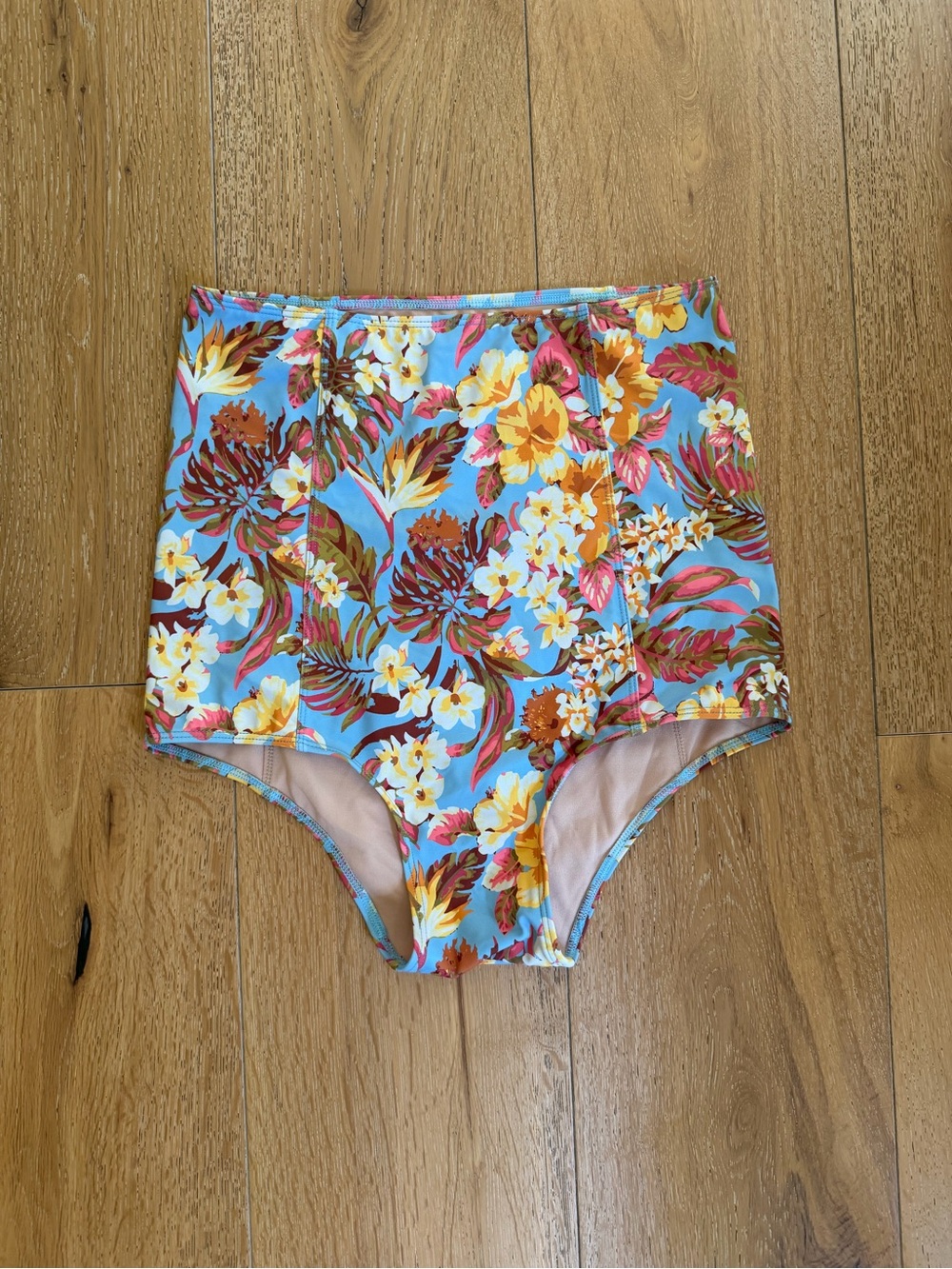 Kortni Jeane High-Waist Floral Swim Bottoms - Blue, Yellow, Pink